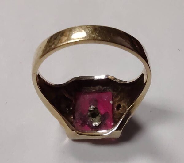 Buy Vintage 10K Yellow Gold Masonic Ring, 6.97g, Red Ruby, 2 Diamonds, Size 11.5 - Image 3