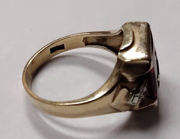 Buy Vintage 10K Yellow Gold Masonic Ring, 6.97g, Red Ruby, 2 Diamonds, Size 11.5 - Image 4
