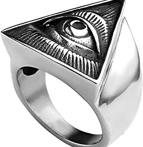 XLTFZY Uniquent Vintage Men’s Rings All Seeing Eye Ring Men Illuminati Eye Finger Pyramid Triangle Style Retro Symbol Amulet/Silver/9