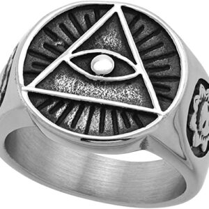 Brand: Sabrina Silver Sabrina Silver Stainless Steel Illuminati All Seeing Eye of Providence Ring for Men Round 11/16 inch Wide Size 9-13