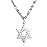 Amazon Collection Men’s Sterling Silver Star of David Pendant with Stainless Steel Chain, 24″