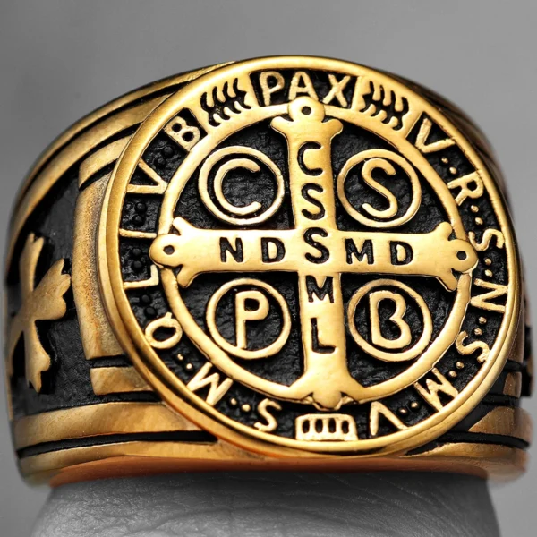 Buy Men's Cross Saint Benedict Men's Rings Punk Steel Jewelry Creativity Fashion Gifts - Image 4