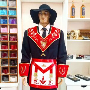 18th Degree Set – Knight Rose Cross – Hand-embroidered leatherette apron + collar + jewel