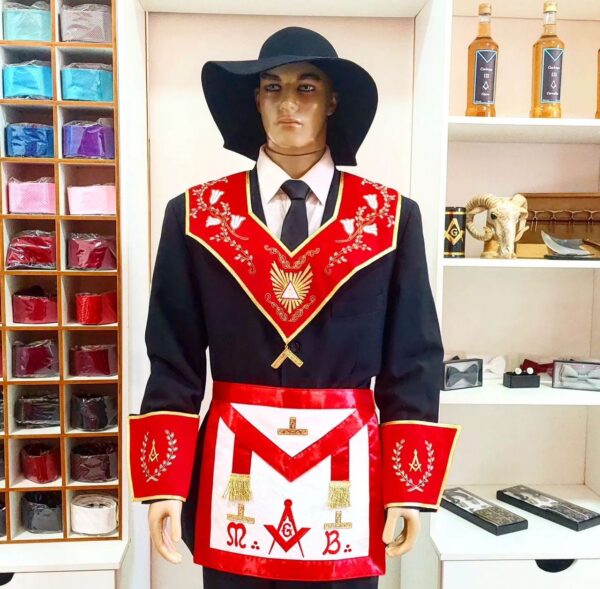 18th Degree Set – Knight Rose Cross – Hand-embroidered leatherette apron + collar + jewel