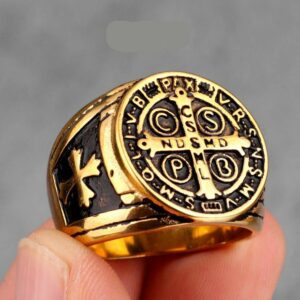 Buy Men's Cross Saint Benedict Men's Rings Punk Steel Jewelry Creativity Fashion Gifts