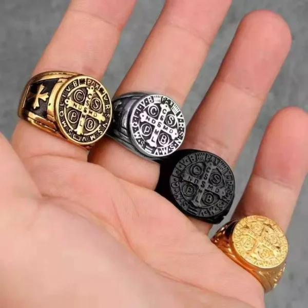 Buy Men's Cross Saint Benedict Men's Rings Punk Steel Jewelry Creativity Fashion Gifts - Image 3